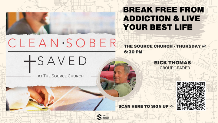 Logo for Clean, Sober, & Saved (by Tracy Strawberry): Led by Rick Thomas
